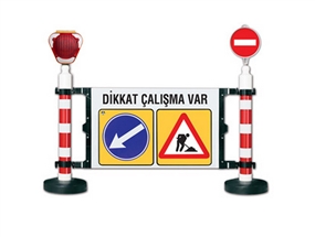 Dubalı Uyarı Levhalı Bariyer Seti - Flaşörlü Uyarı Lambası (Sarı Üçgen) - Dikkat Uyarı Levhası